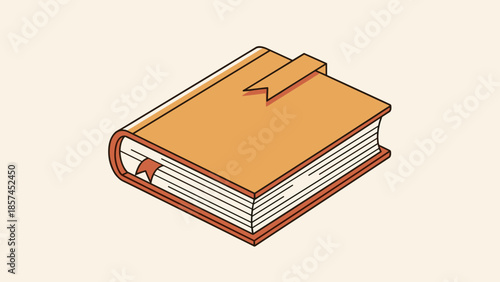 Closed Hardcover Book with Bookmark Illustration.