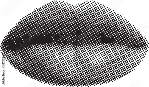 Closed lips halftone texture illustration, vintage pop art mouth with retro dot pattern for poster, beauty, and graphic design