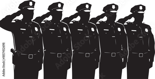 Police officers saluting in unison together