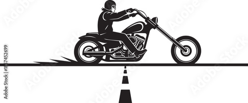 Biker rides custom chopper motorcycle