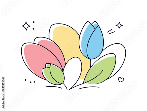 Abstract Floral Emergence. Abstract floral beginning. Rounded organic shapes suggesting petals and buds softly unfolding. Clean editorial interpretation of