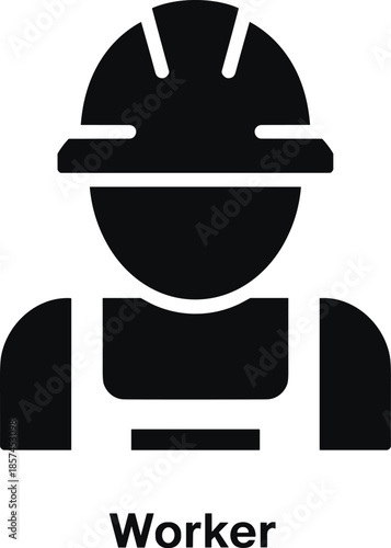 Vector Illustration of a Construction Worker Silhouette, Featuring a Professional Laborer Wearing a Hard Hat and Safety Vest Gear Outlines