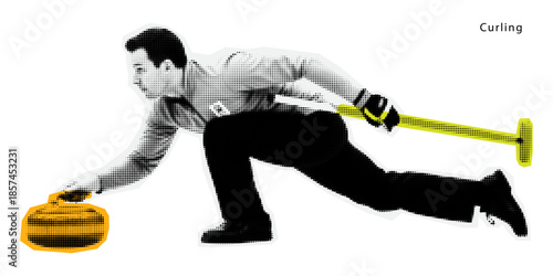 Olympics Curling halftone. vector illustration