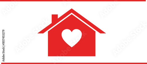 Vector Illustration of a Red House Silhouette with a Heart Symbol Representing Charity Home Care Humanitarian Support and Family Love