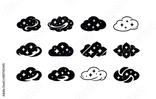 Celestial Icon Set. Celestial bodies. Icon set. Set Logo of celestial bodies: nebula cloud. harmonious logo variations of the same emblematic concept, each