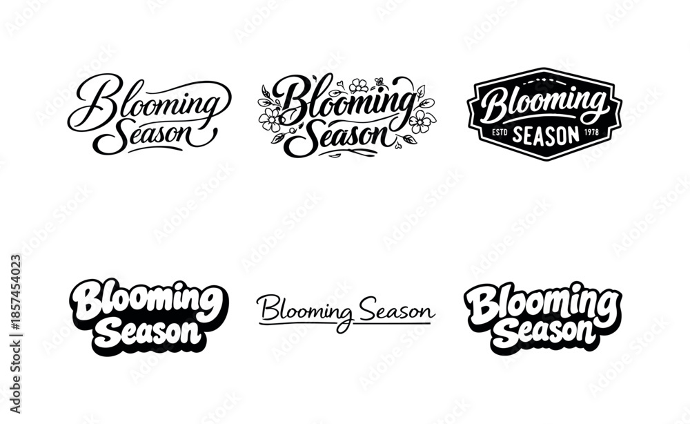 Fototapeta premium Typography Style Variations. Blooming Season Typography. Set lettering. harmonious lettering variations of the same emblematic concept, each with different