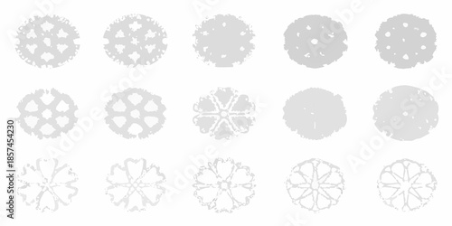 A collection of intricate circular patterns resembling snowflakes or floral designs