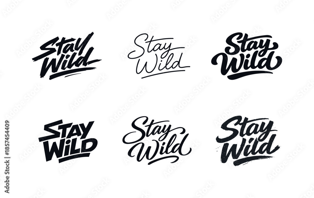 Fototapeta premium Diverse Brush Typography. Modern handmade brush typography. Set lettering. harmonious lettering variations of the same emblematic concept, each with different