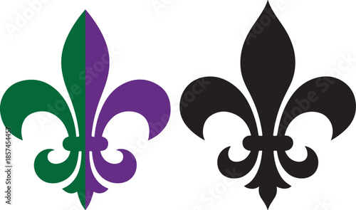 Green and purple fleur de lis mardi gras icon