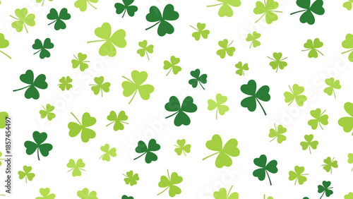 A seamless pattern of green shamrocks on a white background, symbolizing luck and St. Patrick's Day.