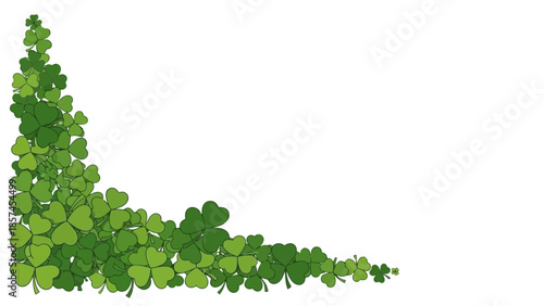 A vibrant corner design featuring a collection of green shamrocks, perfect for St. Patrick's Day.