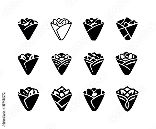 Street Food Icon Set. street food. Icon set. Set Logo of street food: crepe fold icon. harmonious logo variations of the same emblematic concept, each with