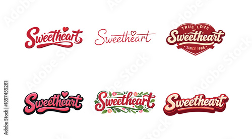 Heart-inspired Logo Variations. Heart-themed brand logo. Set lettering. harmonious lettering variations of the same emblematic concept, each with different
