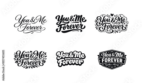 Romantic Typography Grid. Romantic quote typography. Set lettering. harmonious lettering variations of the same emblematic concept, each with different