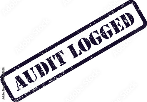 A clear dark blue rubber stamp impression displays the text AUDIT LOGGED on a crisp white surface