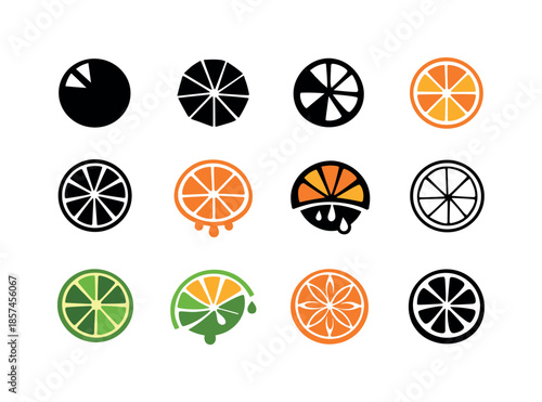 Cocktail Logo Variations. Cocktail specials. Icon set. Set Logo of cocktail specials: citrus garnish slice. harmonious logo variations of the same emblematic