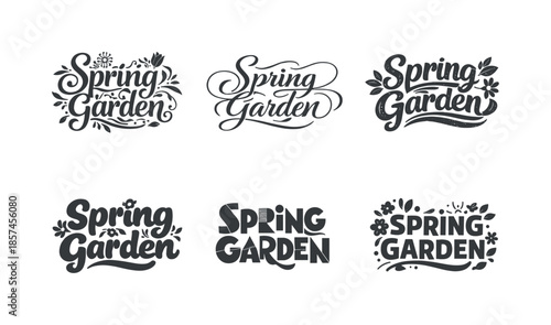 Spring Garden Lettering. Spring Garden Script. Set lettering. harmonious lettering variations of the same emblematic concept, each with different artistic