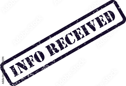 A crisp purple rubber stamp impression proudly stating Info Received diagonally against a clean white background