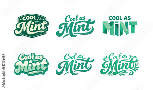 Harmonious Lettering Styles. Cool as Mint. Set lettering. harmonious lettering variations of the same emblematic concept, each with different