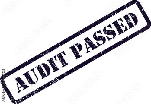 A dark blue grunge rubber stamp impression clearly displays the important words AUDIT PASSED on a clean white surface
