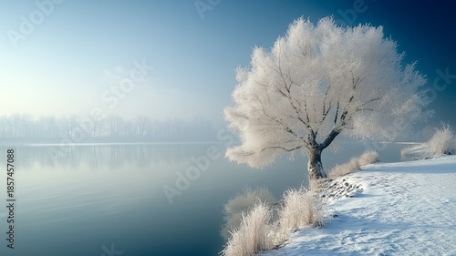 Serene Landscape Nature Tree In White Winter Snow