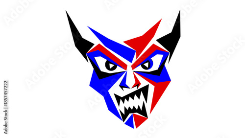 Colorful Demon Head with Sharp Teeth.