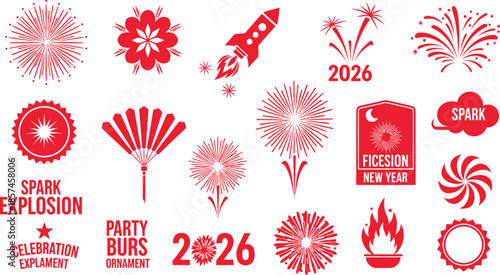 Vibrant red fireworks and festive designs for new year s celebrations