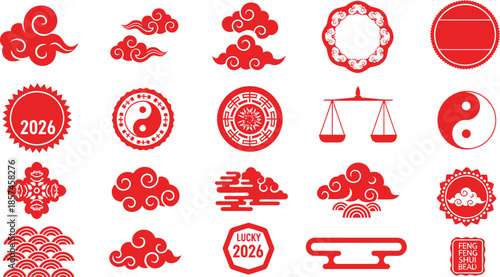 Collection of traditional chinese red seals and symbols