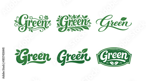Nature-Inspired Lettering Variations. Nature Inspired Green Text. Set lettering. harmonious lettering variations of the same emblematic concept, each with