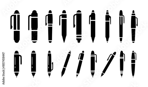 Pen silhouette icon set vector illustration isolated on white background