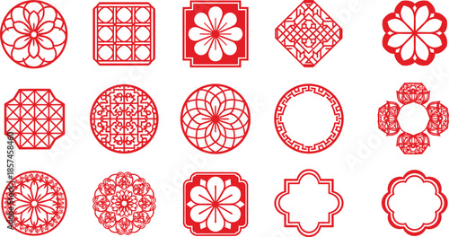 Collection of 12 intricate red and white ornamental designs