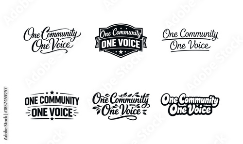 Diverse Lettering Styles. One Community One Voice. Set lettering. harmonious lettering variations of the same emblematic concept, each with different artistic
