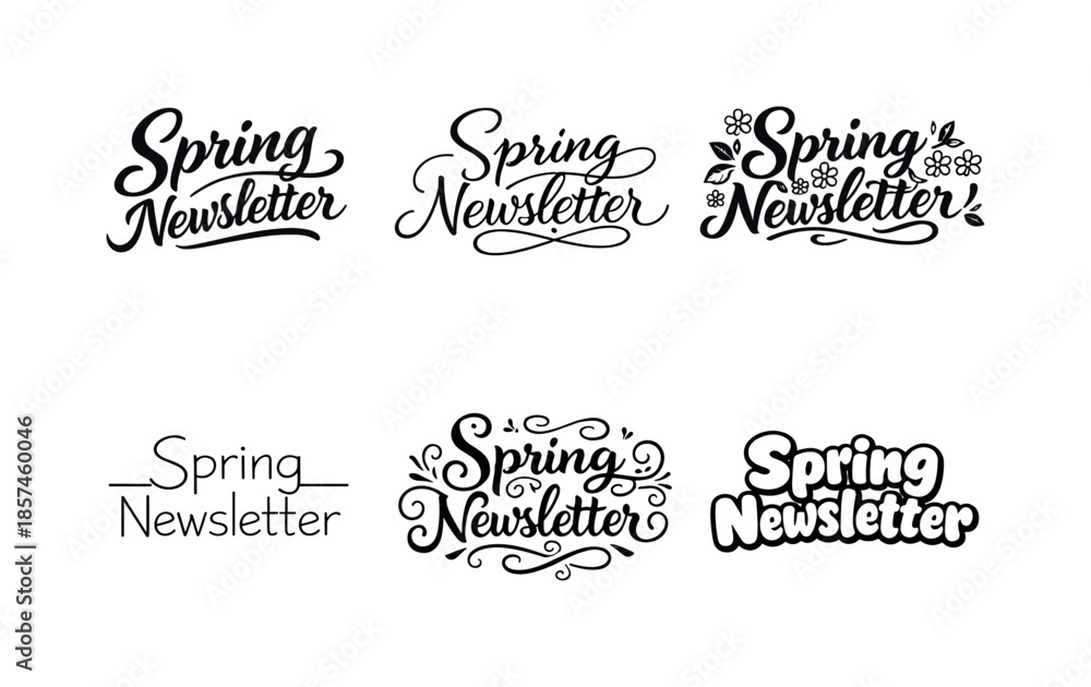 Fototapeta premium Spring Lettering Variations. Spring Newsletter Header. Set lettering. harmonious lettering variations of the same emblematic concept, each with different