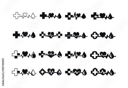 Medical Treatment Icons. Timeline of medical treatment. Icon set. Set Logo of timeline of medical treatment: treatment phase markers. harmonious logo