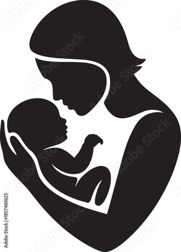 Mother holding baby, parent and child, family love, newborn care, isolated on transparent background