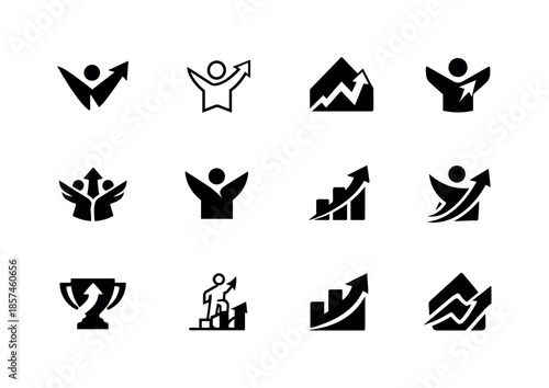 Winning Logo Icons. winning. Icon set. Set Logo of winning: upward arrow success. harmonious logo variations of the same emblematic concept, each