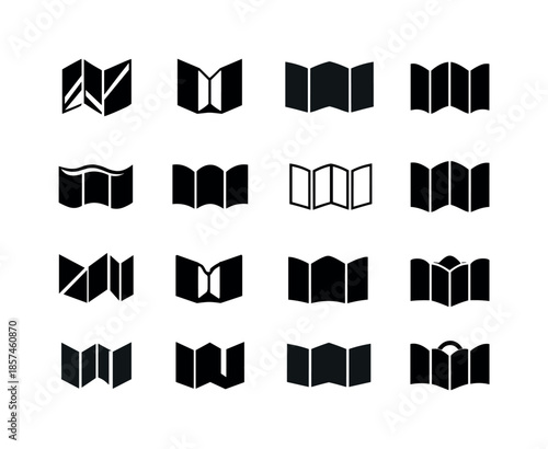 Folding Screen Icons. Folding screen. Icon set. Set Logo of folding screen: privacy divider. harmonious logo variations of the same emblematic concept, each