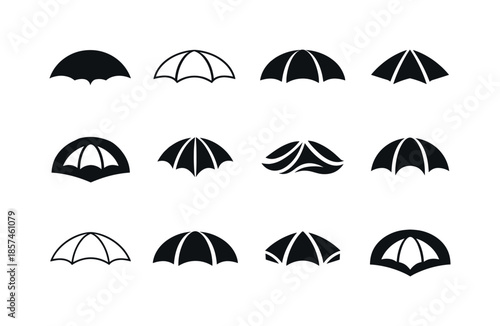 Umbrella Logo Variations. Cover. Icon set. Set Logo of cover: umbrella canopy. harmonious logo variations of the same emblematic concept, each with different