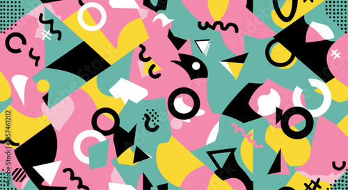 Abstract Retro Memphis Style Seamless Pattern Background.