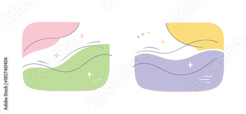 Harmonious Spring Palette. Two-tone spring color sets. A soft spring palette with two complementary pastel tones arranged in flowing abstract shapes, evoking