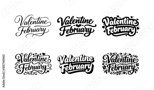 Valentine Lettering Variations. Valentine February banners. Set lettering. harmonious lettering variations of the same emblematic concept, each with different
