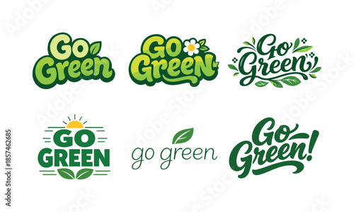 Go Green Variations. Go Green. Set lettering. harmonious lettering variations of the same emblematic concept, each with different artistic interpretation