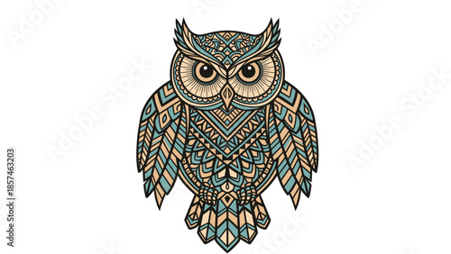 Colorful Stylized Owl Illustration with Patterns.