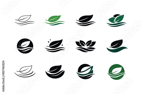Weightlessness Icon Set. Weightlessness. Icon set. Set Logo of weightlessness: drifting leaf. harmonious logo variations of the same emblematic concept, each