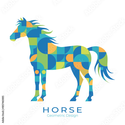 Flat vector illustration of a colorful Geometric Horse.