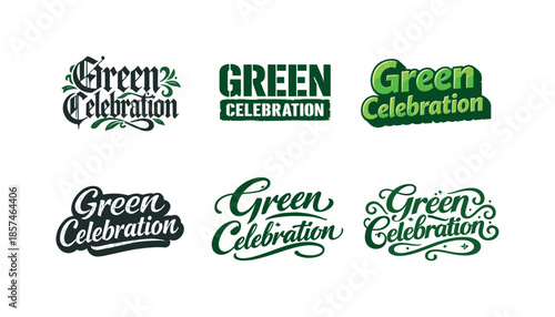 Green Lettering Styles. Green Celebration. Set lettering. harmonious lettering variations of the same emblematic concept, each with different