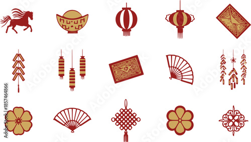Chinese New Year 2026 Year of the Horse Ornament Paper Cut Vector Set