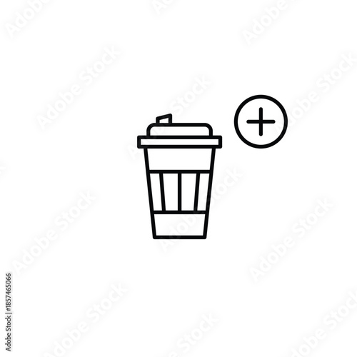 Takeaway coffee cup and plus symbol. Work break, caffeine boost. New positions in the menu. Pixel perfect, editable stroke vector icon