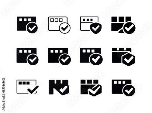 Project Board Logos. Project management board. Icon set. Set Logo of Project management board: completed task badge. harmonious logo variations of the same