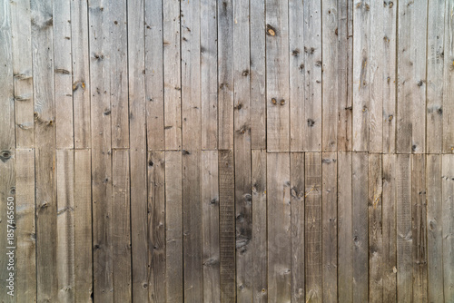 Pine wood boards fixed with screws on the side of a barn, image for background.